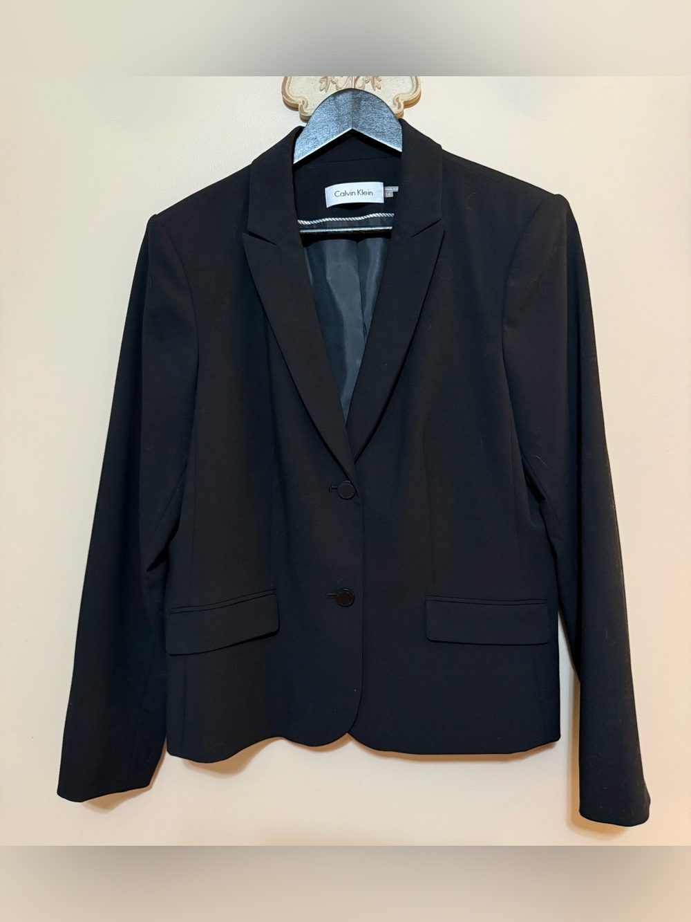 LN Calvin Klein Black Women's Two-Button Tailored Blazer Sz 14